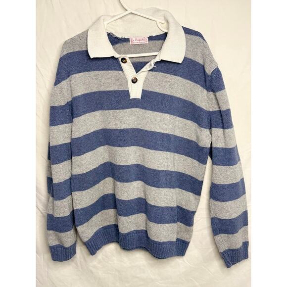 La Coqueta Blue Gray Striped Collared Knit Sweater | child’s Rugby Pullover - Picture 2 of 3